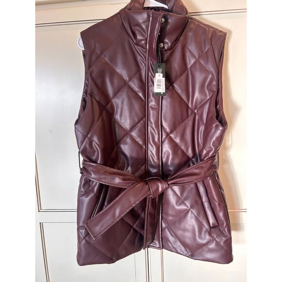 BLANK NYC Burgundy Faux Leather HOT SHOT VEST with Belt Small 4-8 NEW - Picture 4 of 10